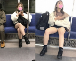 電車内でスカート女性の股間部分を狙って撮影したパンチラ画像（20枚）の画像