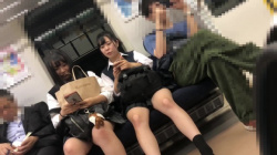 電車で発見したJK２人組のパンツをまとめて対面隠し撮り！の画像