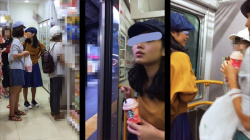 [SayuMin動画] S04 白パンツ接写 帽子3人組の電車旅＜パンチラ盗撮＞の画像