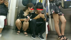 [コブランダー！！動画] 電車内　美女しゃがみパンチラ ＜盗撮＞の画像