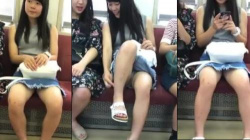 電車の対面に座った膝が緩い私服JKのデニムスカートからパンチラが見放題だったのでこっそり隠し撮りの画像