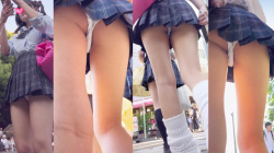 【upskirt2220逆さ撮りJK】歩くだけで短すぎるスカートからお股に食い込む白Pを撮られる地下アイドル系なかなり可愛いJKの画像