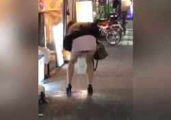 【閲覧注意】深夜の歌舞伎町で泥酔した女性が豪快すぎる立ちション・・・の画像