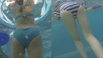 【水着盗撮】水中にカメラ持ち込み中から水着ギャルのお尻や生脚盗撮の画像