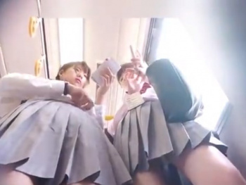 友達と下校中の制服JKの純白パンチラ逆さ撮りする奴ｗ（電車内フロントメイン）の画像