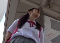 《盗撮動画》ツインテ可愛い童顔JKちゃんに声掛けフロントパンチラ。まさかの純白でヌイタｗｗの画像