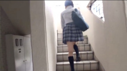 【パンチラ盗撮】おっ？登るかな？とある階段付近を待ち伏せて、やってきた青チェック柄のスカートが可愛いJKちゃんの絶景を逆さ撮るの画像