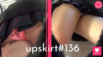 【upskirt#136】究極に短いスカート丈のムチムチJK逆さ撮り！ピンクサテンPをじっくり堪能の画像