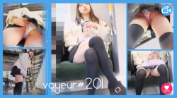 【voyeur#201】黒ニーソの可愛い女の子の対面盗撮と逆さ撮り！最後にはバレてしまうの画像