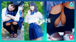 【cosplay#26】JKコスがよく似合うレイヤーのしゃがみパンチラの画像