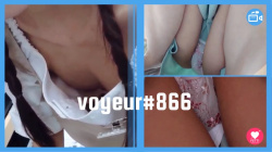 【voyeur#866】三つ編み美人の刺繍Pと胸チラ盗撮の画像