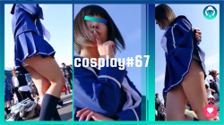 【cosplay#67】制服コスのレイヤーさんのムチムチ太ももと白Pパンチラの画像