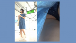 [★顔出し]パンチラ盗撮 かわいい女子大生 紺色の水玉柄パンツが尻に食い込み 超接近撮影の画像